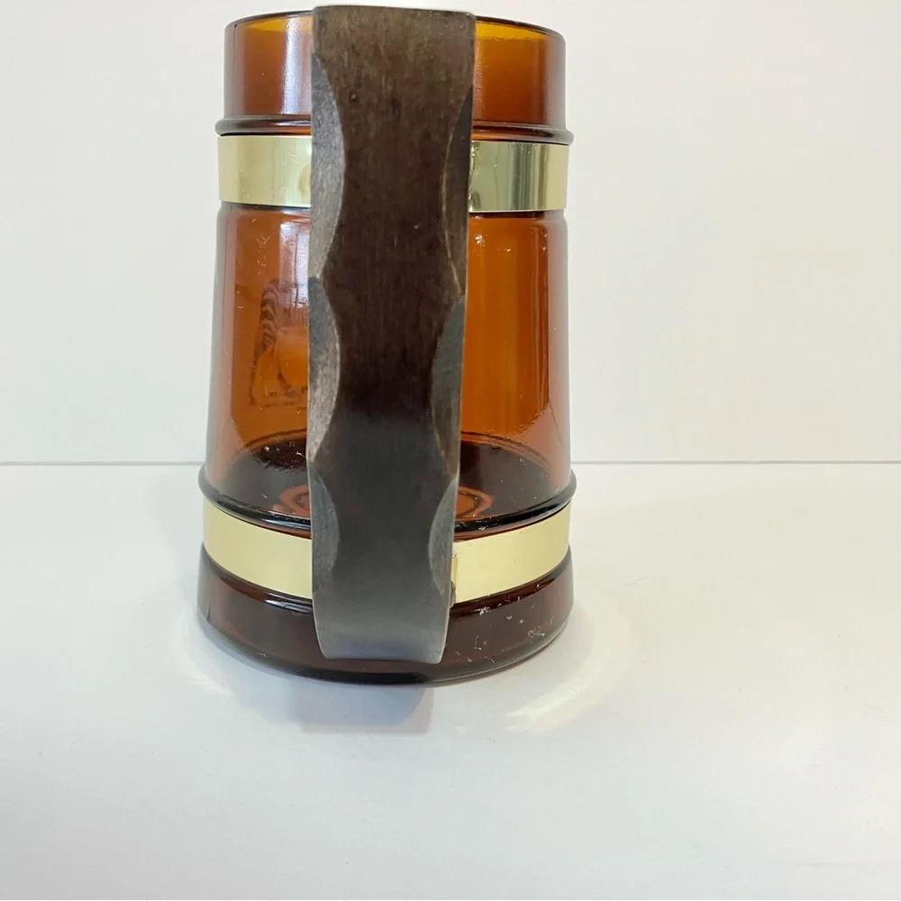 Vintage Siesta Ware Amber Glass Zebra Wood Handle Mug‎